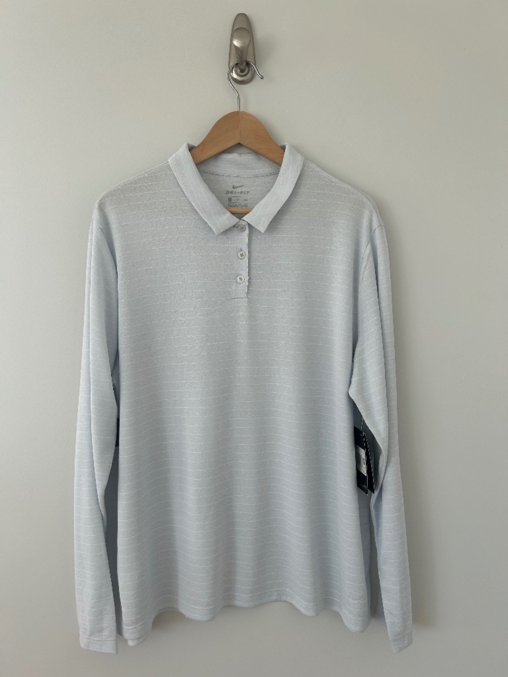 NWT Nike Dry Golf Polo Shirt Long Sleeve Pale Blue Striped Sz XXL